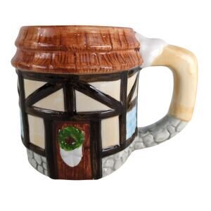 Vtg Applause Holiday English Tudor Cottage Themed Ceramic Mug Christmas Winter